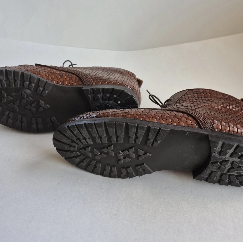 Susan Bennis Warren Edwards Shoes Brown Woven Leather Boot Italy VTG Size 9.5